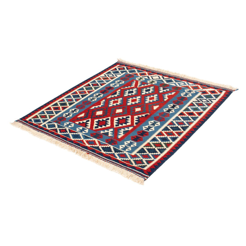Kelim-tæppe - orientalsk firkantet  - 104 x 103 cm - mørkerød