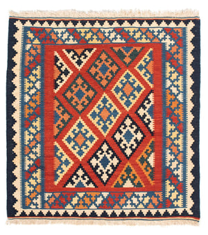 Kelim-tæppe - orientalsk firkantet  - 105 x 101 cm - rød