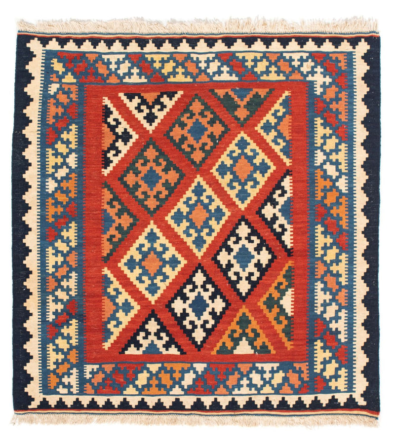 Kelim-tæppe - orientalsk firkantet  - 105 x 101 cm - rød