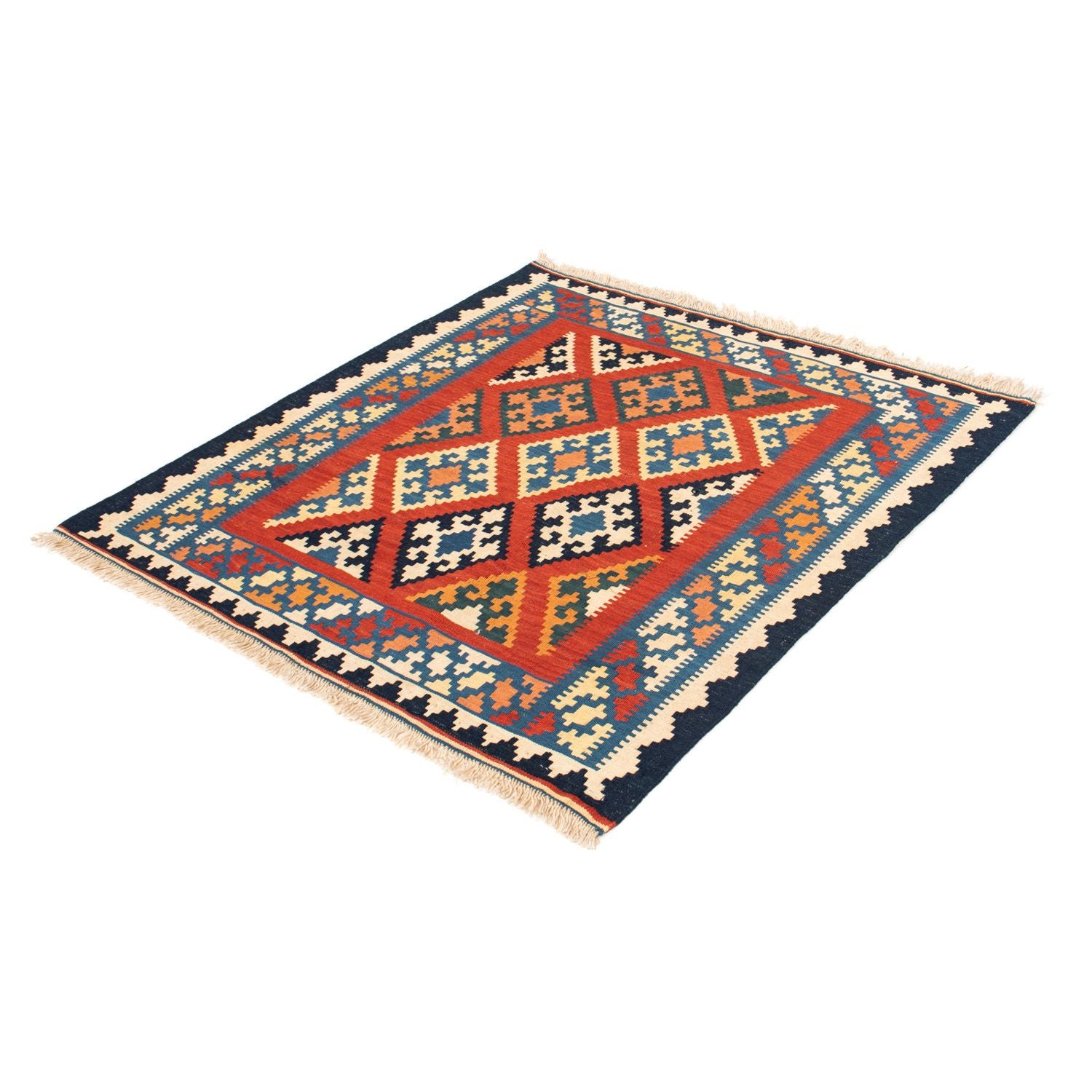 Kelim-tæppe - orientalsk firkantet  - 105 x 101 cm - rød