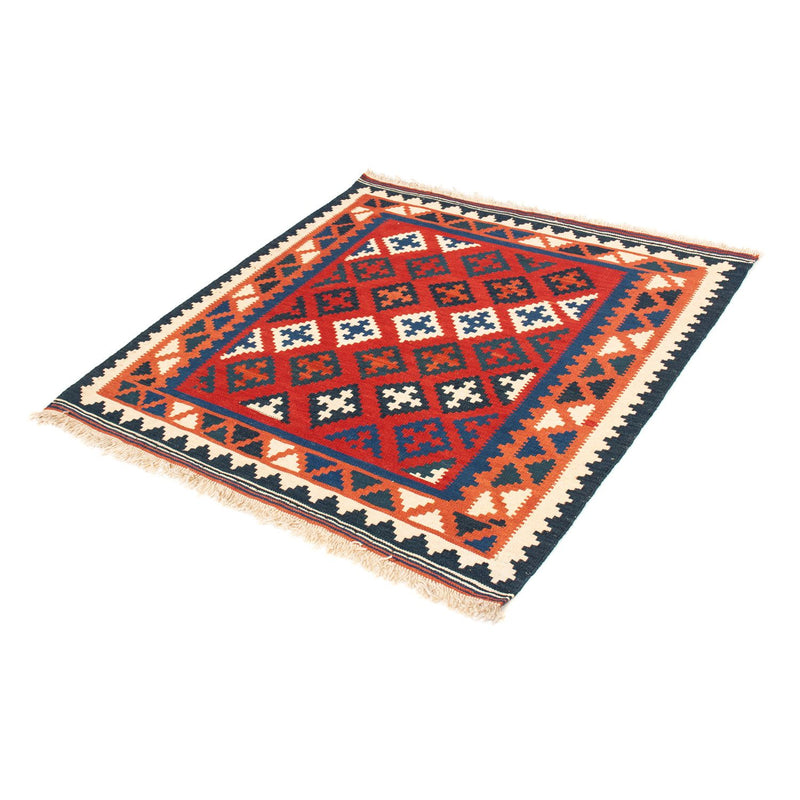 Kelim-tæppe - orientalsk firkantet  - 104 x 102 cm - mørkerød