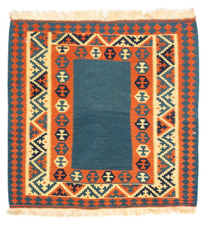 Kelim-tæppe - orientalsk firkantet  - 102 x 102 cm - mørkeblå