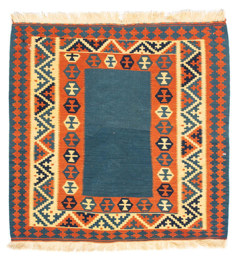 Kelim-tæppe - orientalsk firkantet  - 102 x 102 cm - mørkeblå
