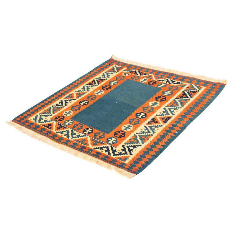 Kelim-tæppe - orientalsk firkantet  - 102 x 102 cm - mørkeblå