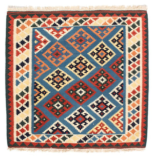 Kelim-tæppe - orientalsk firkantet  - 104 x 100 cm - mørkeblå