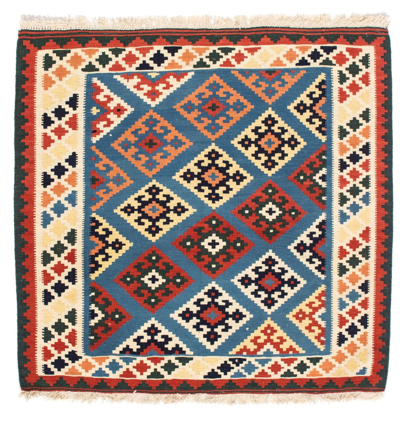 Kelim-tæppe - orientalsk firkantet  - 104 x 100 cm - mørkeblå