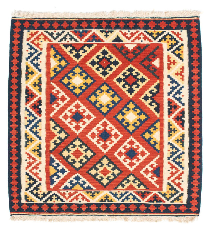 Kelim-tæppe - orientalsk firkantet  - 103 x 102 cm - mørkerød