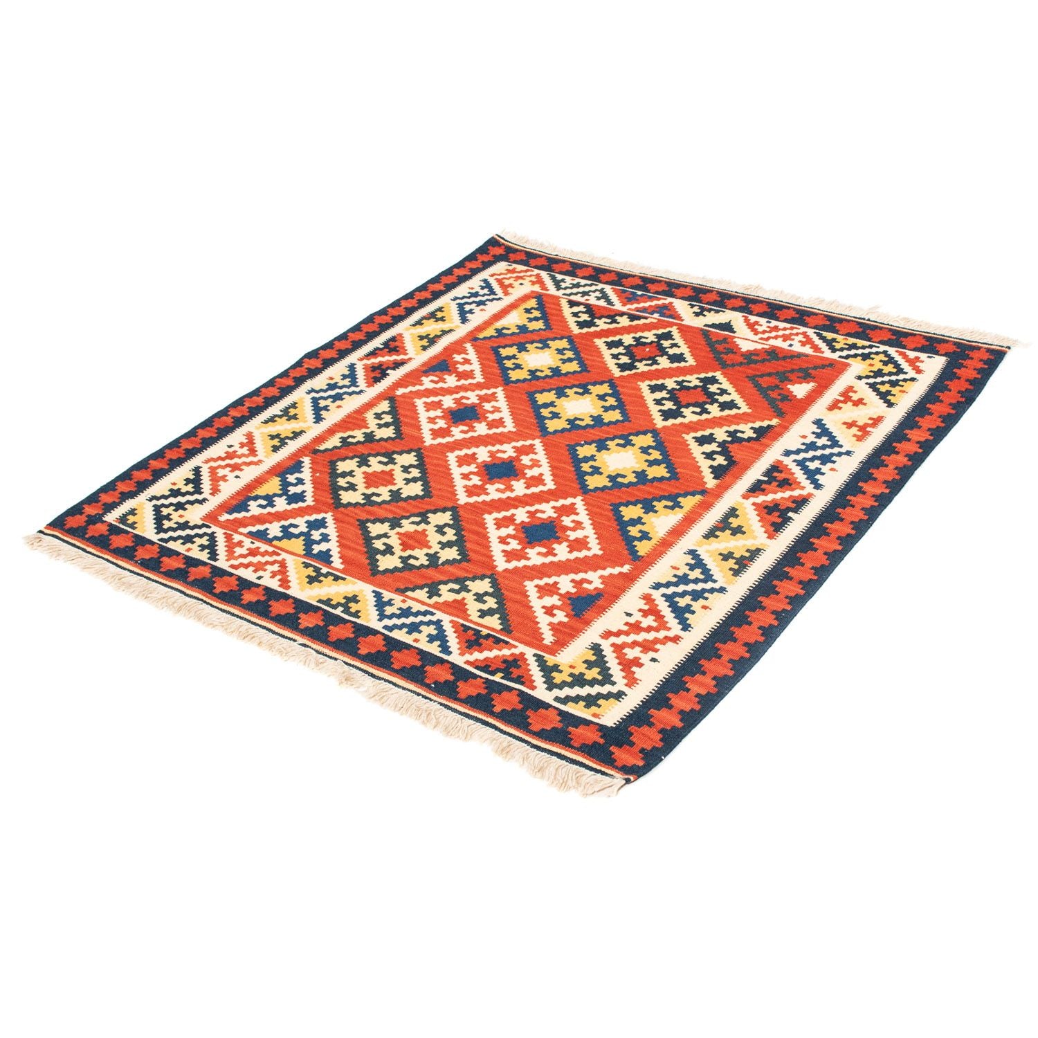 Kelim-tæppe - orientalsk firkantet  - 103 x 102 cm - mørkerød