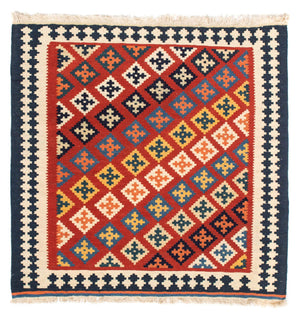 Kelim-tæppe - orientalsk firkantet  - 105 x 103 cm - mørkerød