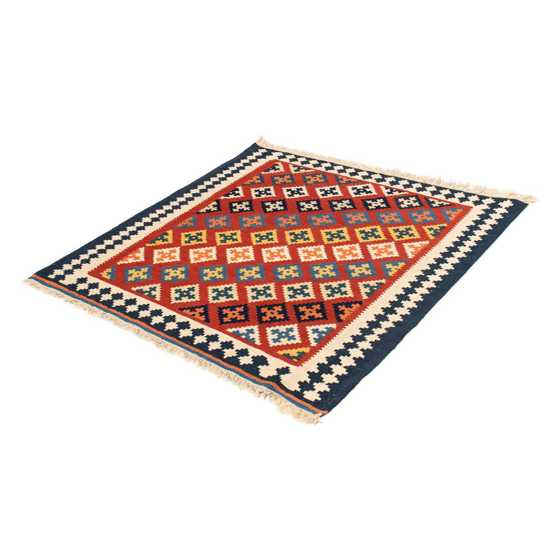 Kelim-tæppe - orientalsk firkantet  - 105 x 103 cm - mørkerød