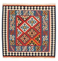 Kelim-tæppe - orientalsk firkantet  - 105 x 103 cm - mørkerød