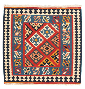 Kelim-tæppe - orientalsk firkantet  - 105 x 103 cm - mørkerød