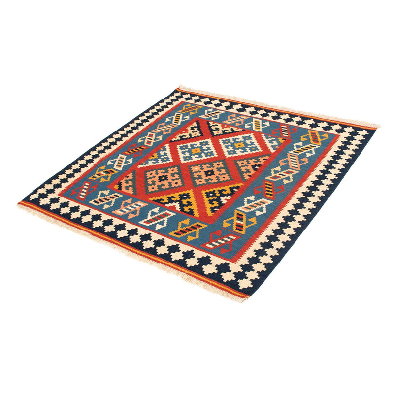 Kelim-tæppe - orientalsk firkantet  - 105 x 103 cm - mørkerød