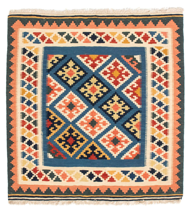 Kelim-tæppe - orientalsk firkantet  - 106 x 102 cm - mørkeblå