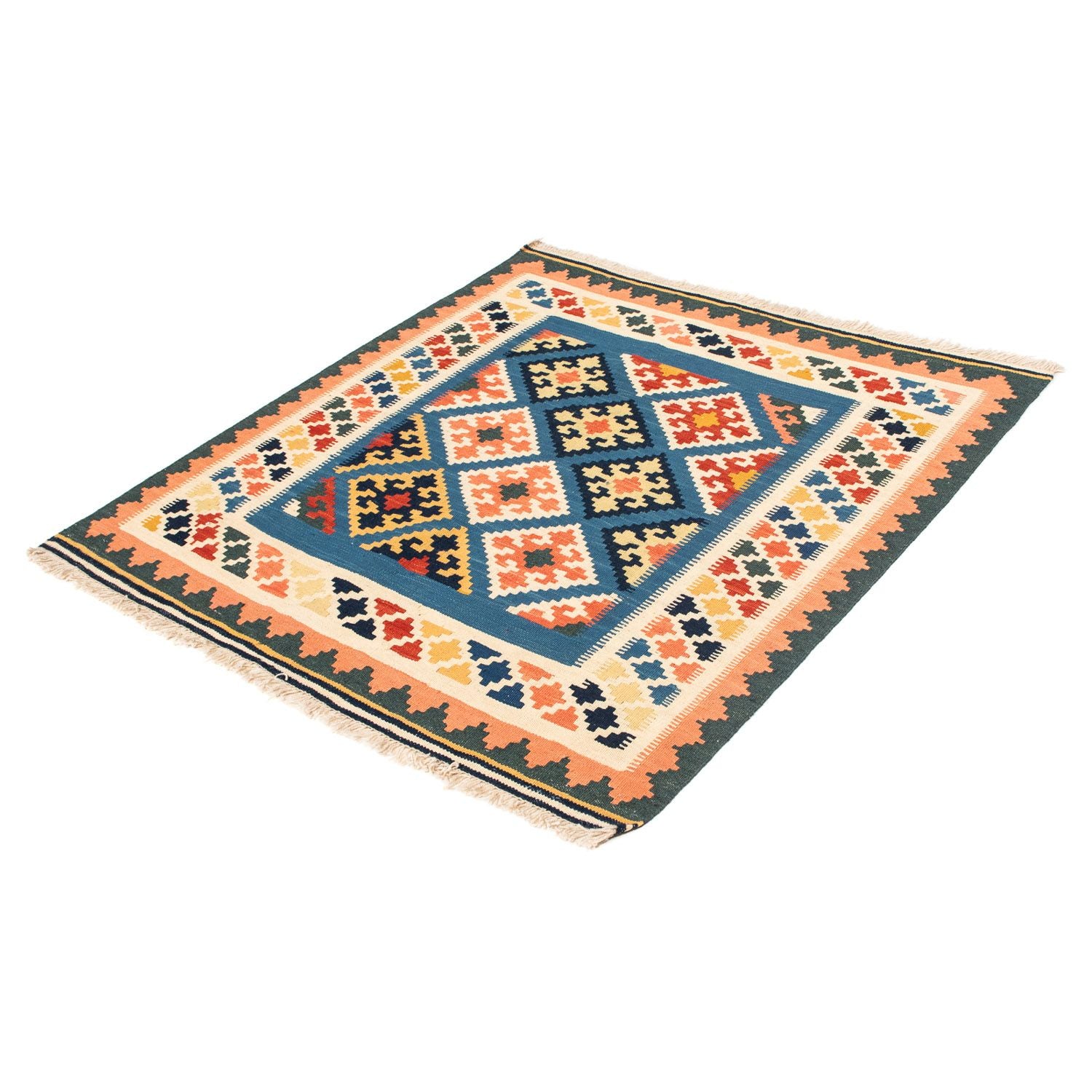 Kelim-tæppe - orientalsk firkantet  - 106 x 102 cm - mørkeblå