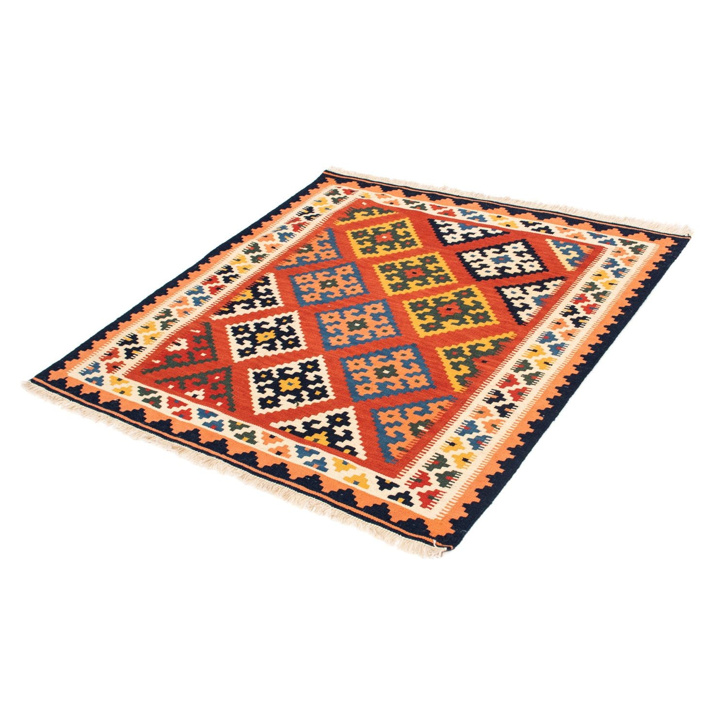Kelim-tæppe - orientalsk firkantet  - 106 x 104 cm - rød