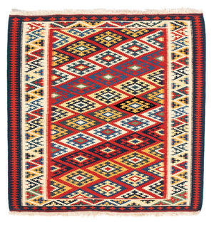 Kelim-tæppe - orientalsk firkantet  - 104 x 103 cm - flerfarvet