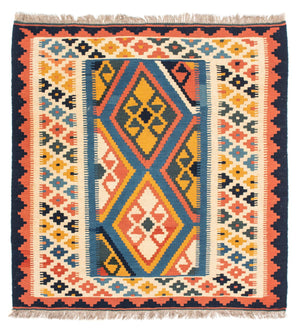 Kelim-tæppe - orientalsk firkantet  - 103 x 100 cm - blå