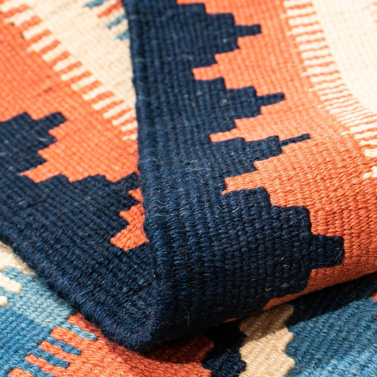Kelim-tæppe - orientalsk firkantet  - 103 x 100 cm - blå