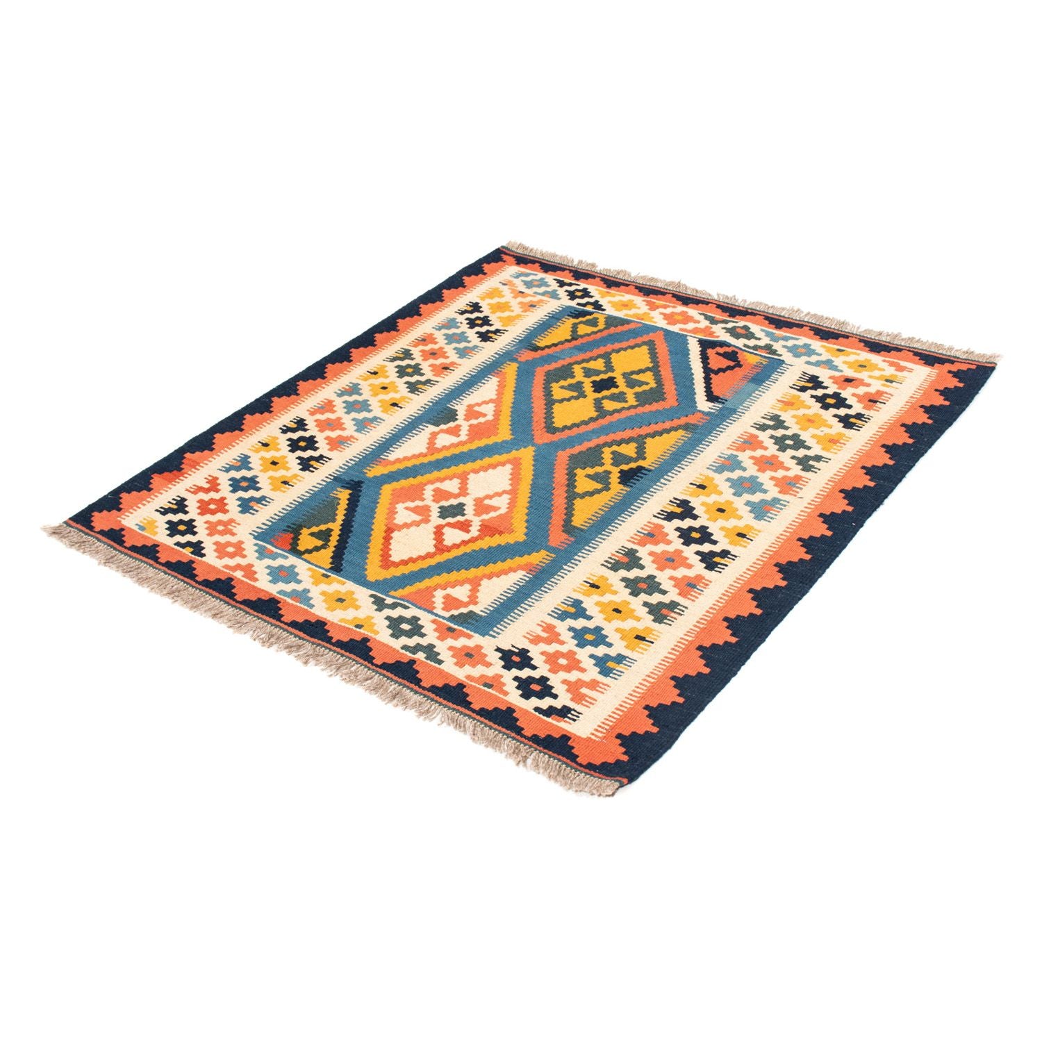 Kelim-tæppe - orientalsk firkantet  - 103 x 100 cm - blå