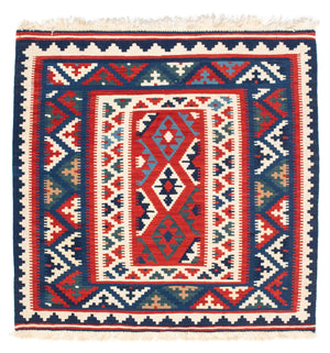 Kelim-tæppe - orientalsk firkantet  - 98 x 93 cm - mørkeblå