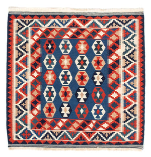 Kelim-tæppe - orientalsk firkantet  - 103 x 100 cm - mørkeblå