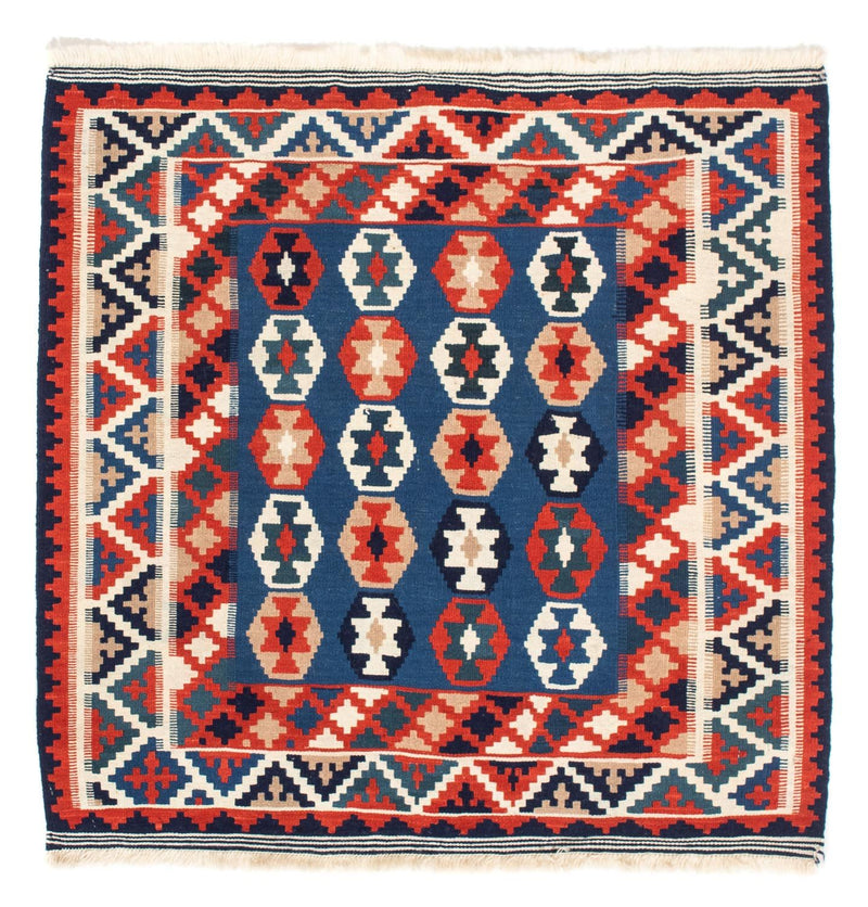 Kelim-tæppe - orientalsk firkantet  - 103 x 100 cm - mørkeblå