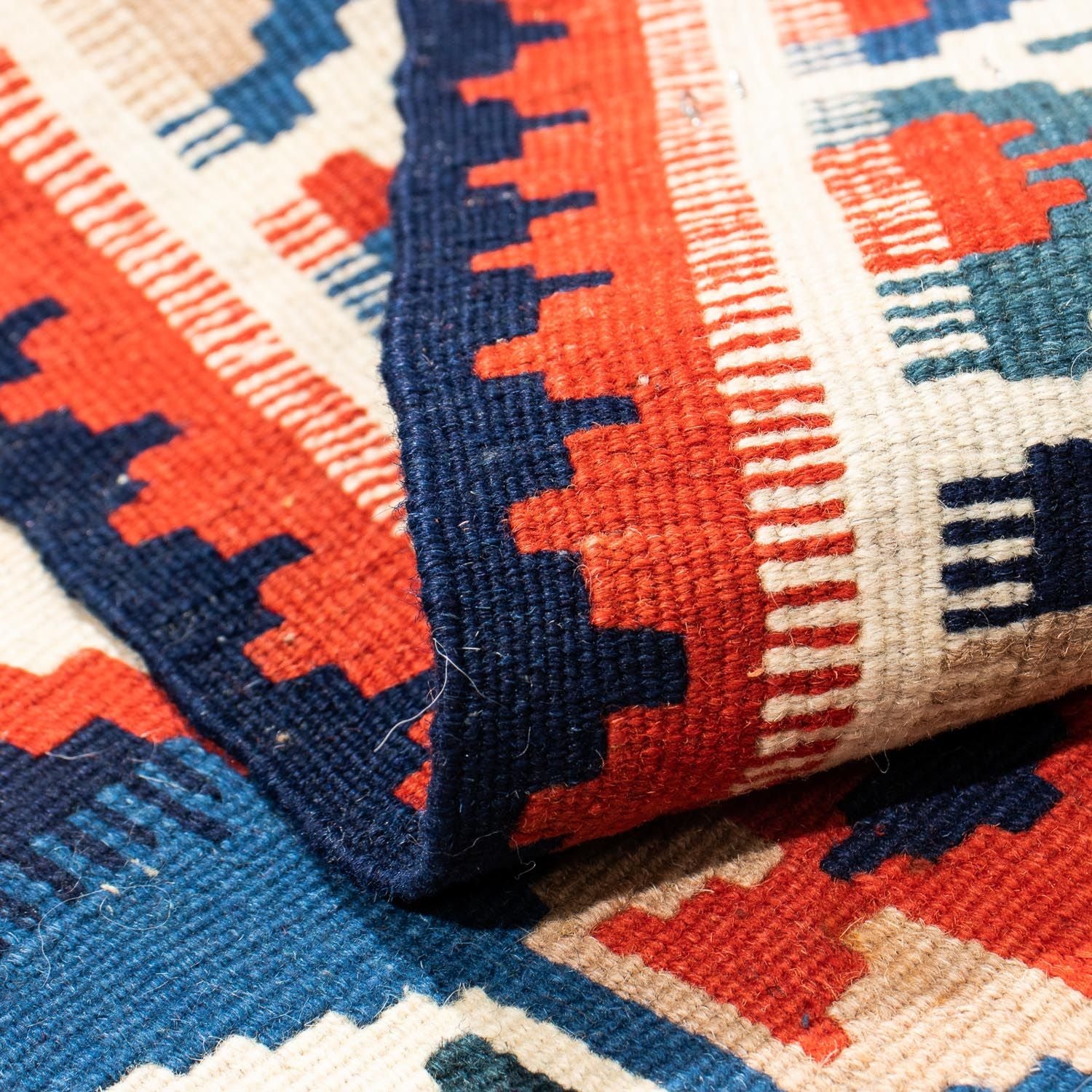 Kelim-tæppe - orientalsk firkantet  - 103 x 100 cm - mørkeblå