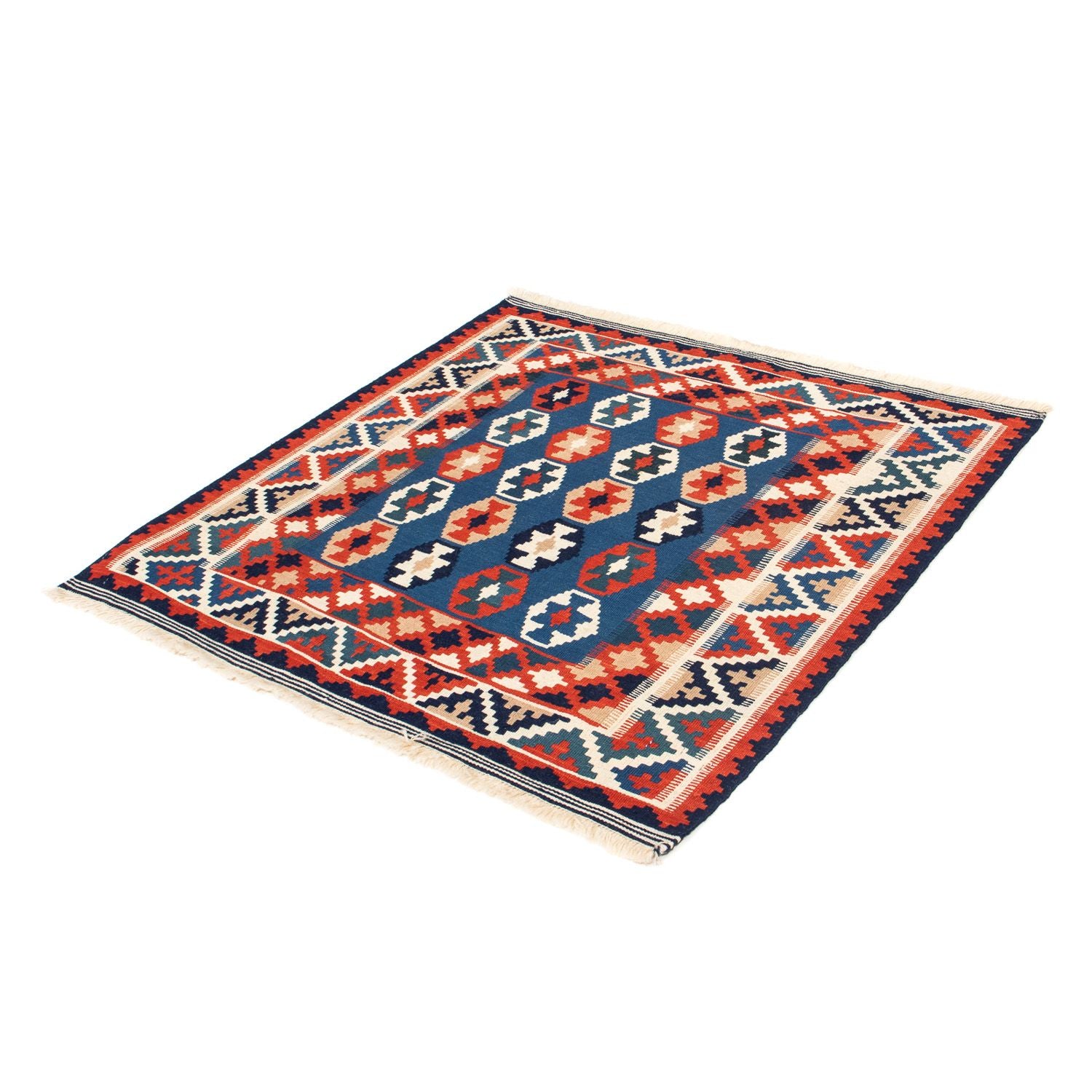 Kelim-tæppe - orientalsk firkantet  - 103 x 100 cm - mørkeblå