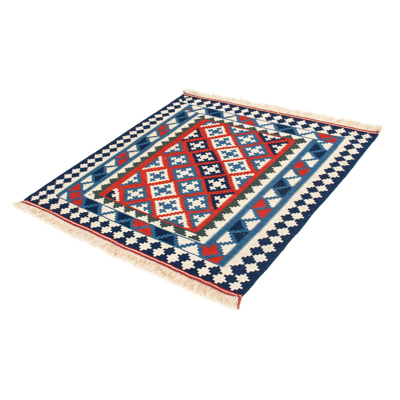 Kelim-tæppe - orientalsk firkantet  - 103 x 100 cm - mørkeblå