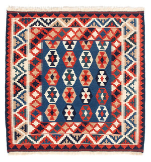 Kelim-tæppe - orientalsk firkantet  - 103 x 102 cm - mørkeblå