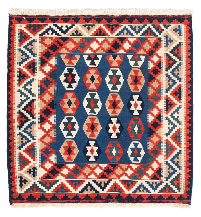 Kelim-tæppe - orientalsk firkantet  - 103 x 102 cm - mørkeblå