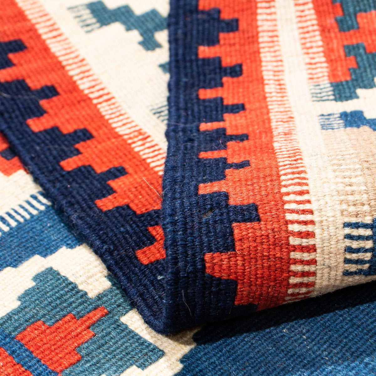 Kelim-tæppe - orientalsk firkantet  - 103 x 102 cm - mørkeblå