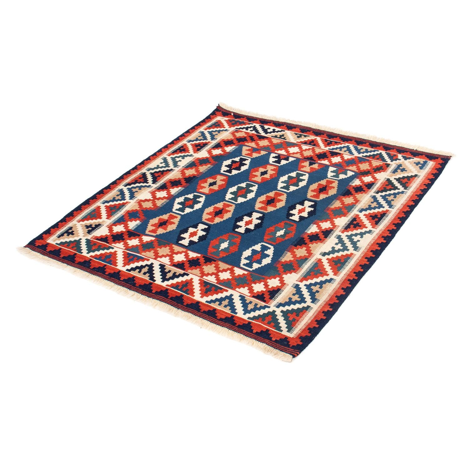Kelim-tæppe - orientalsk firkantet  - 103 x 102 cm - mørkeblå