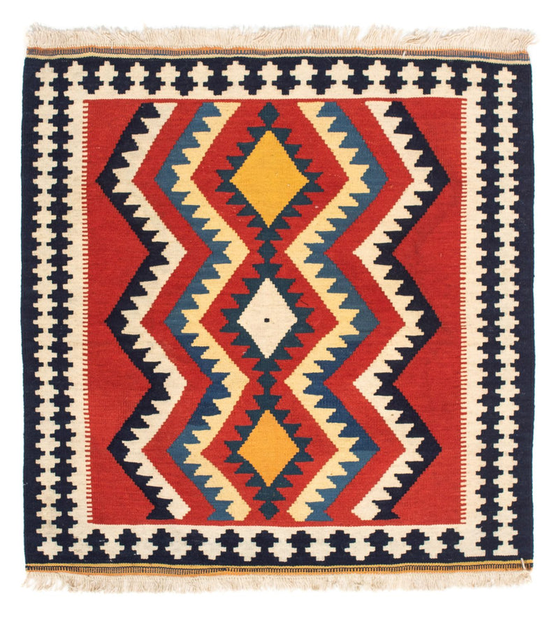 Kelim-tæppe - orientalsk firkantet  - 100 x 97 cm - rød