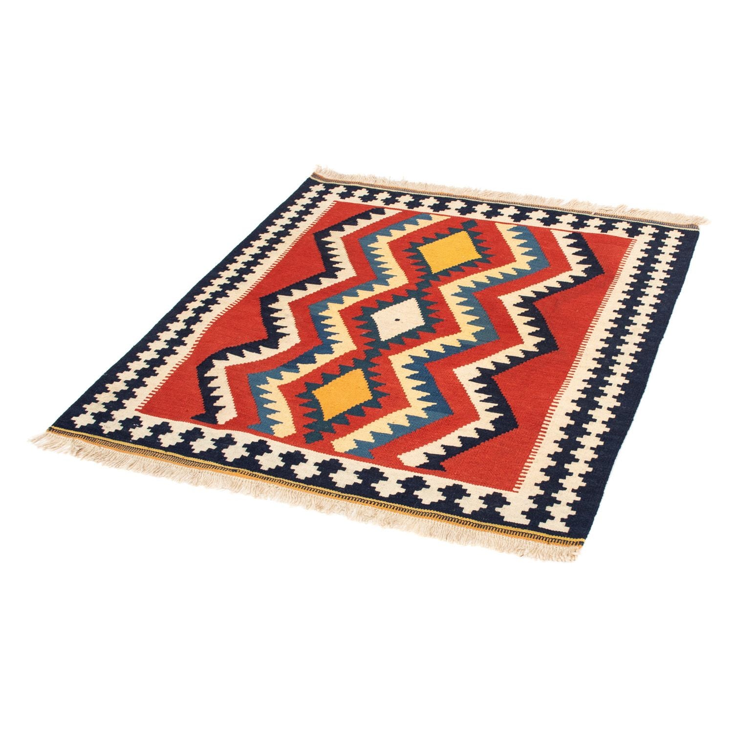 Kelim-tæppe - orientalsk firkantet  - 100 x 97 cm - rød