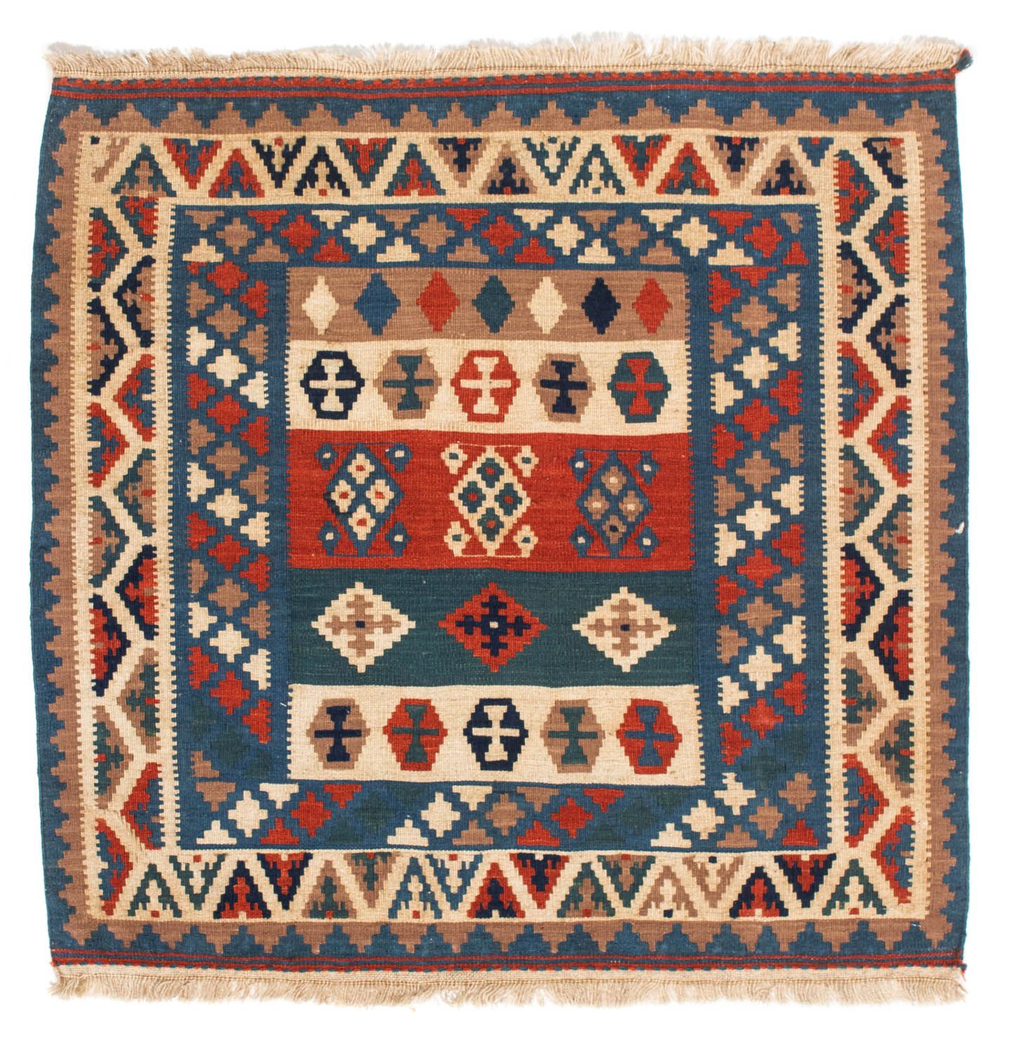 Kelim-tæppe - orientalsk firkantet  - 102 x 100 cm - blå