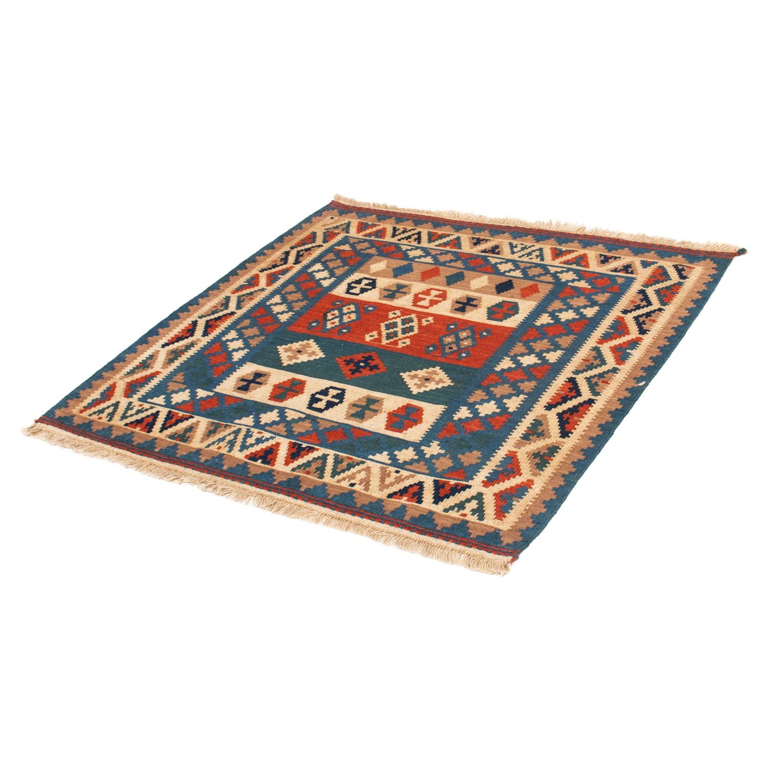Kelim-tæppe - orientalsk firkantet  - 102 x 100 cm - blå