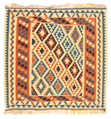 Kelim-tæppe - orientalsk firkantet  - 103 x 100 cm - beige