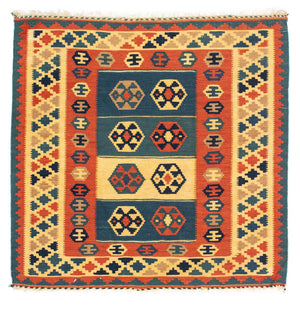 Kelim-tæppe - orientalsk firkantet  - 100 x 100 cm - flerfarvet