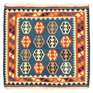 Kelim-tæppe - orientalsk firkantet  - 102 x 95 cm - mørkeblå