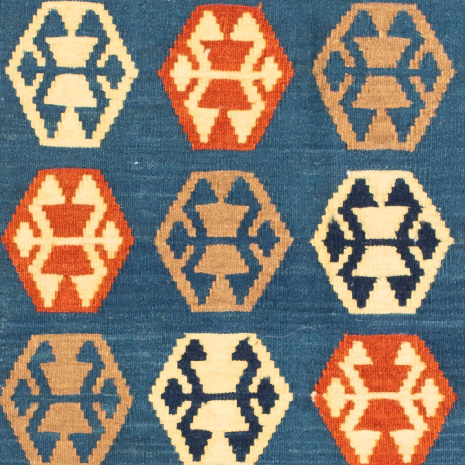 Kelim-tæppe - orientalsk firkantet  - 102 x 95 cm - mørkeblå