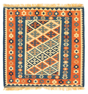 Kelim-tæppe - orientalsk firkantet  - 100 x 98 cm - flerfarvet