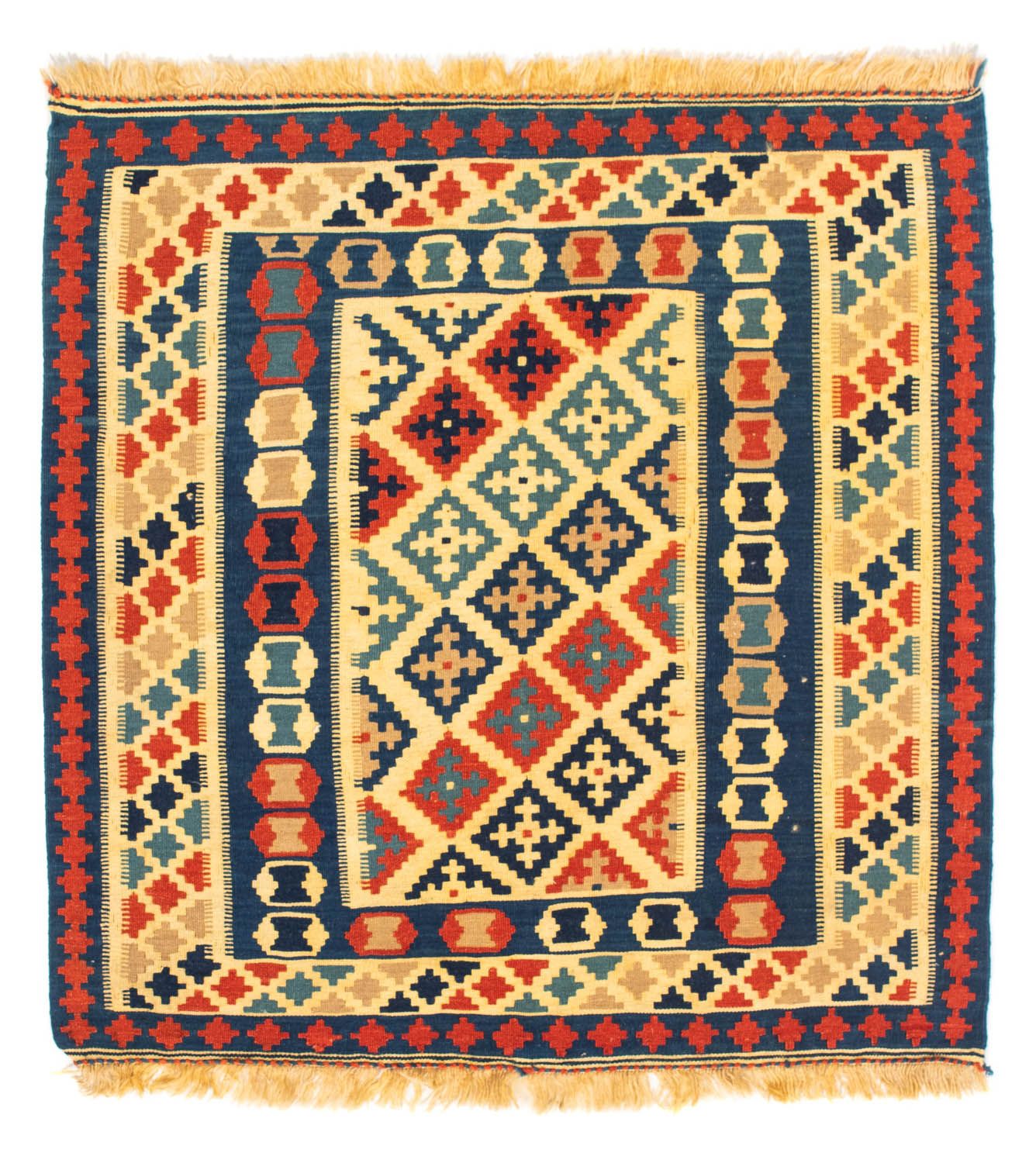 Kelim-tæppe - orientalsk firkantet  - 105 x 102 cm - flerfarvet