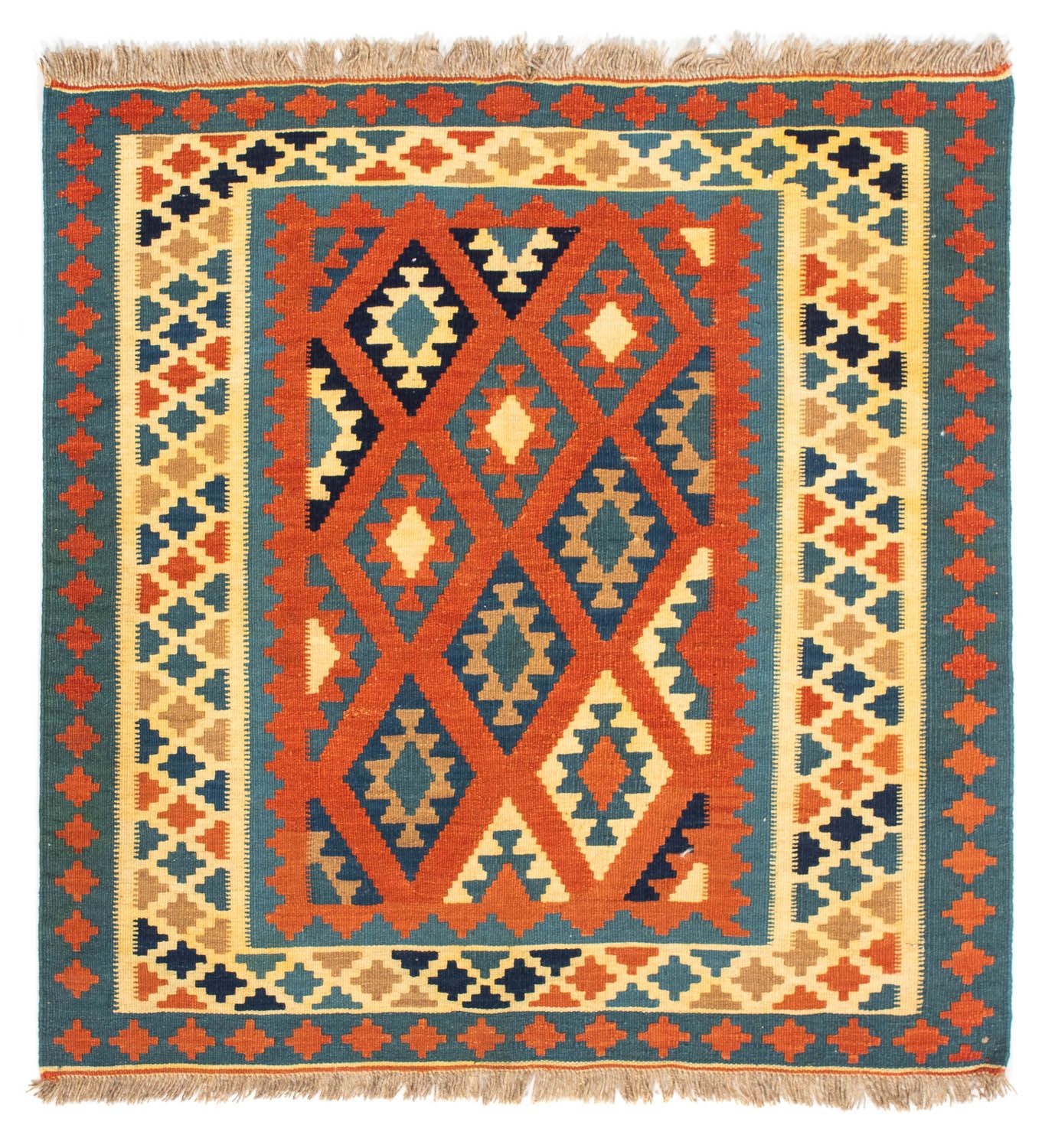 Kelim-tæppe - orientalsk firkantet  - 103 x 103 cm - rust