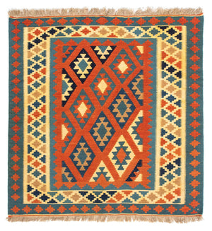 Kelim-tæppe - orientalsk firkantet  - 103 x 103 cm - rust