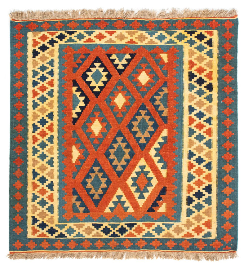 Kelim-tæppe - orientalsk firkantet  - 103 x 103 cm - rust