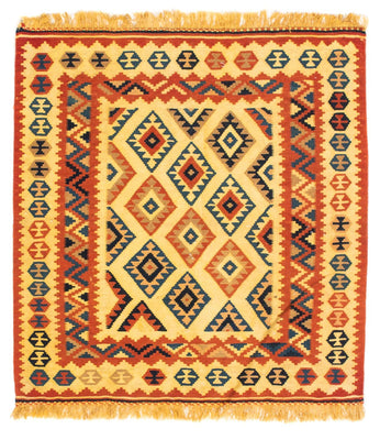 Kelim-tæppe - orientalsk firkantet  - 103 x 100 cm - beige