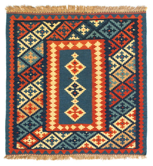 Kelim-tæppe - orientalsk firkantet  - 100 x 100 cm - mørkeblå
