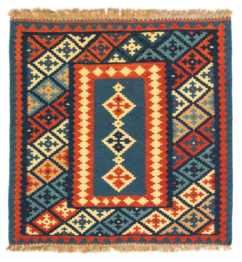 Kelim-tæppe - orientalsk firkantet  - 100 x 100 cm - mørkeblå
